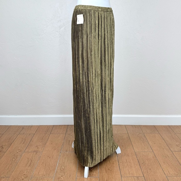 NWT Vintage 1990s Collection Jeanne Marc Bronze Plisse Pleated Maxi Skirt M - Picture 2 of 14